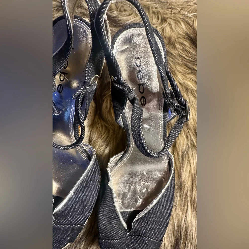 Vintage Bebe Blue Denim Espadrille Wedge Sandals Women’s Size 8.5 – Y2K Style